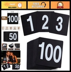 Table Number Cards 1-100, Double-Sided Plastic Signs for Weddings & Events