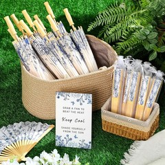 Wedding Favor Set for Guests with Floral Paper Parasols Fans and Gift Bags 61…