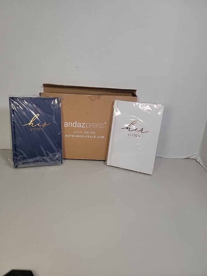 Andazpess Wedding His/Her Vows Books Navy & White W/Gold FOIL EDGES, 64 Pages
