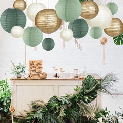 Sage Green Paper Lanterns Set Wedding Party Decor Easy Assemble Indoor Outdoor