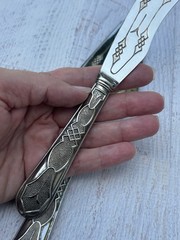 Vintage 800 Silver Cake Server & Knife Set Geometric Engraved Continental