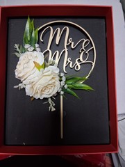 Floral Monogram Wedding Cake Topper Gold Acrylic Romantic White Greenery
