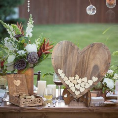 Elegant Wooden Wedding Guest Book w/ 88pcs Hearts and Stand Reception Guestbook