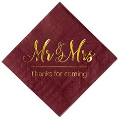 Wedding Napkins Mr Mrs Terracotta Gold Cocktail Dark Red Napkins BurgundyGold