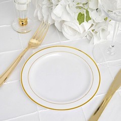 Plastic WHITE with Gold Rim 6″ PLATES Disposable Party Wedding WHOLESALE