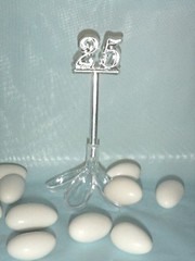 12 Jordan almond candy holder & 12 picks silver 25