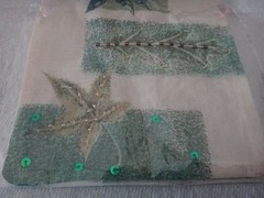 6 Ivory 5×7″ Muslin Leave Leaves printed on front Drawstring Beaded Favor Bags