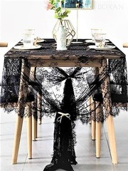 Lace Tablecloth Overlay Rose Vintage 120″ x 60″ (Rectangular) Black