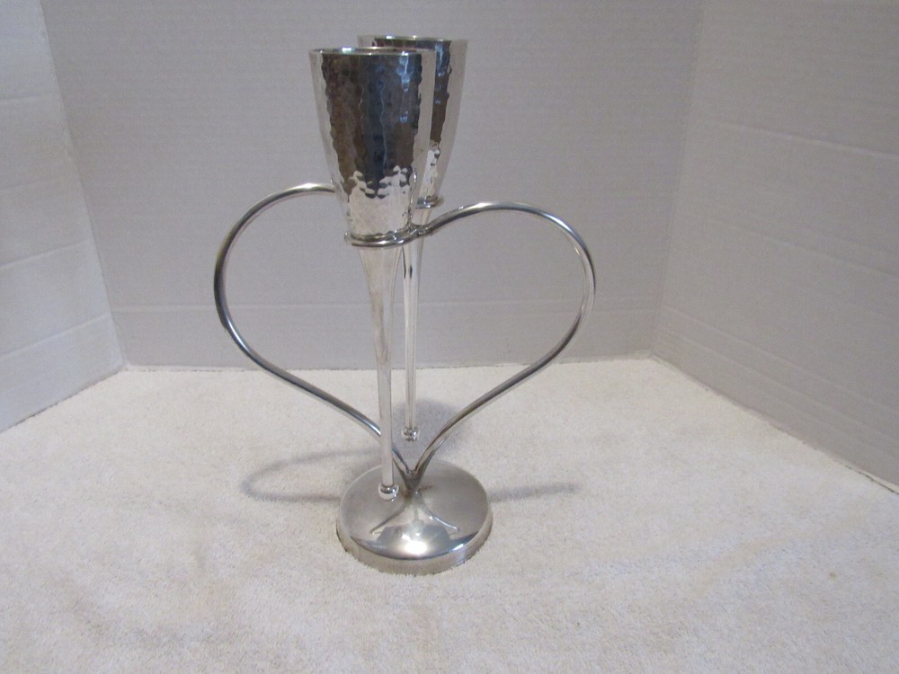 Culinary Concepts Silver Plated Heart Shape Champagne Stand With 2 Goblets