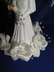 New Vintage Medium Dark Skin Bride & Groom heart Wedding CakeTop, #324