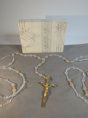 Vintage WEDDING LASSO~GLASS & ACRYLIC BEADS GOLD CROSS LAZO DE BODA~Religious