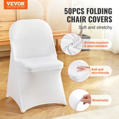 VEVOR 50PCS White Stretch Spandex Folding Chair Covers for Wedding Party Dining
