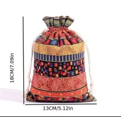 4 Egyptian Ethnic Style Jewelry Candy Pouch, Small Drawstring Gift Bag