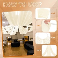 Ivory Ceiling Drapes for Wedding – 5ftx30ft Drapes for Wedding Arch – Sheer C…
