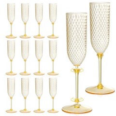 24 Pack Amber Detachable 2 piece Champagne Flutes 5.5 Oz Unbreakable Plastic