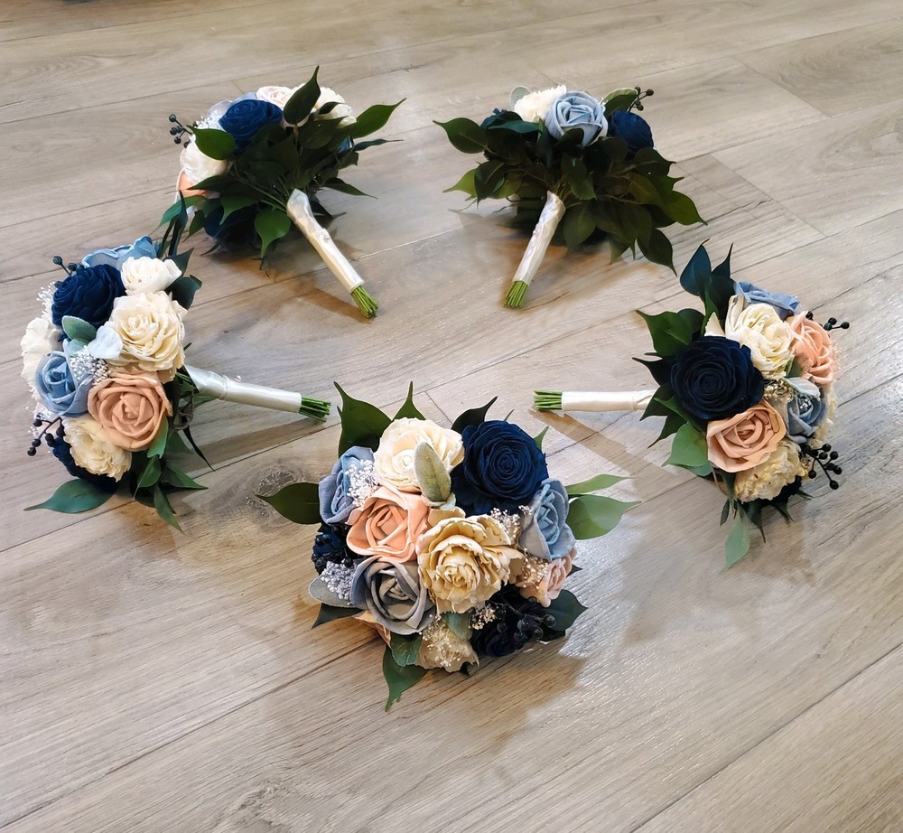 Pink Dusty Blue Bridesmaid Bouquets Navy Sola Wood Bridal Wedding Prom Flowers