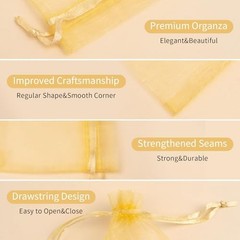 50PCS Organza Bags 5×7, Small Mesh Gift Bags Drawstring Cute Sheer 5″x7″ Gold