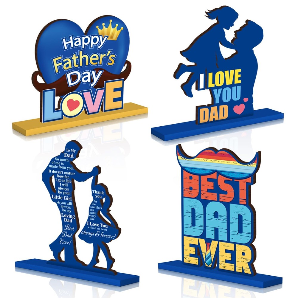 Fathers Day Table Decorations, 4 Pcs Happy Father Wooden Table…