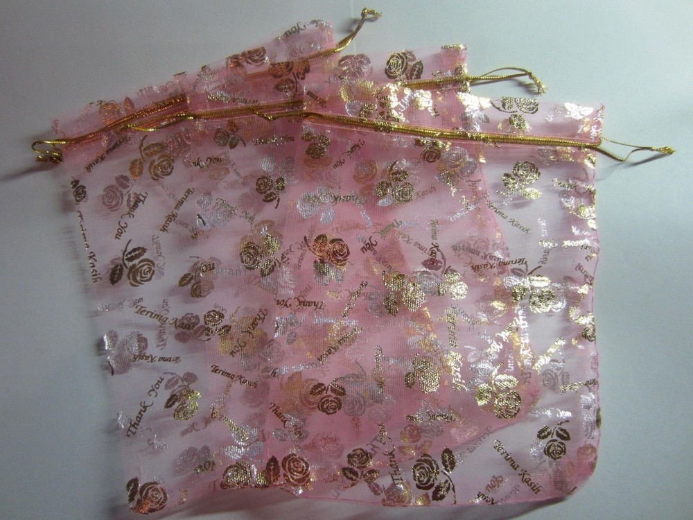 USA Seller 50pcs Pink Organza Pouch Flower Wedding Party Favor Gift Bags 6″ x 8″