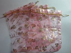 USA Seller 50pcs Pink Organza Pouch Flower Wedding Party Favor Gift Bags 6″ x 8″