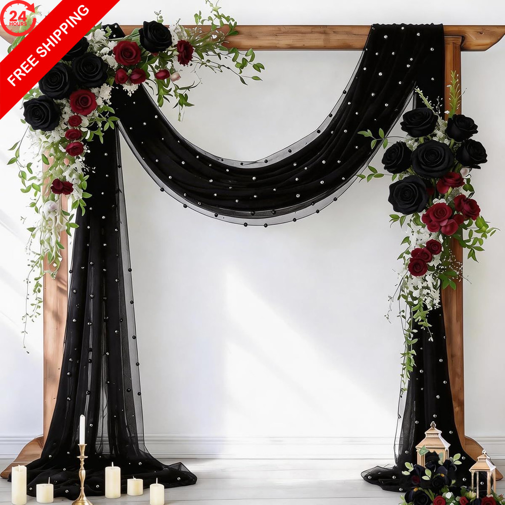 Socomi Pearl Table Runner Black Summer Wedding Arch 19ft X 1pc Drape,