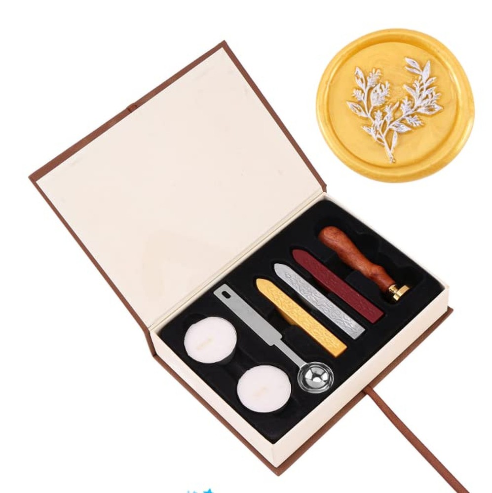 Yoption Wax Seal Stamp Kit, Eucalyptus Sealing Stamp with Gold Red Silver Sea…