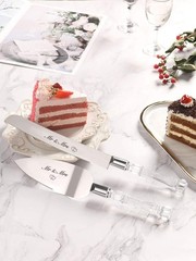 Elegantly Engraved Mr & Mrs Wedding Cake Knife Set – Timeless Silver Classic