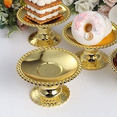 Gold 12 Plastic 5″ Round Mini Cupcake Dessert Display Stands Beaded Rim Party