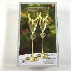NEW HBH Company Champagne Toasting Flutes Gold Brass Plated 50th Anniversary