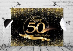 50th Birthday Backdrop 10x8ft Gold Black Birthday Sign Poster Photo Backdrop …