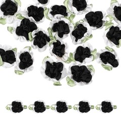 20 Pcs Ribbon Flowers, 1.2 in Fabric Flowers Satin Ribbon, White/Black