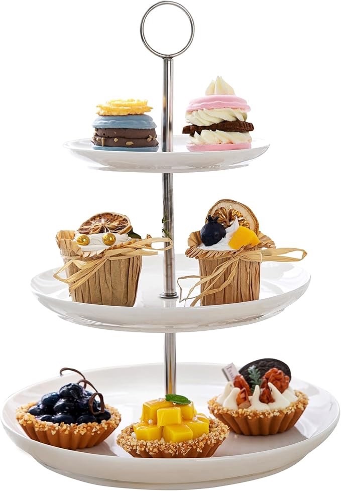 Sweese Porcelain 3-Tier Cupcake Stand – Elegant White Porcelain Cake Stand New
