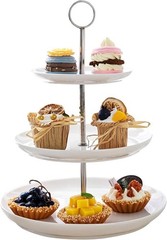 Sweese Porcelain 3-Tier Cupcake Stand – Elegant White Porcelain Cake Stand New