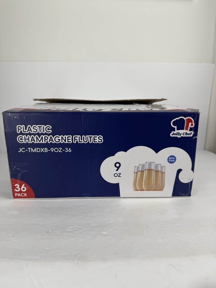 Jolly Chef NEW 36 Pack Stemless Plastic Champagne Flutes 9oz Clear Party