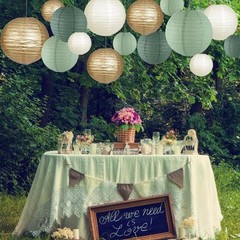 Sage Green Paper Lanterns Set Wedding Party Decor Easy Assemble Indoor Outdoor