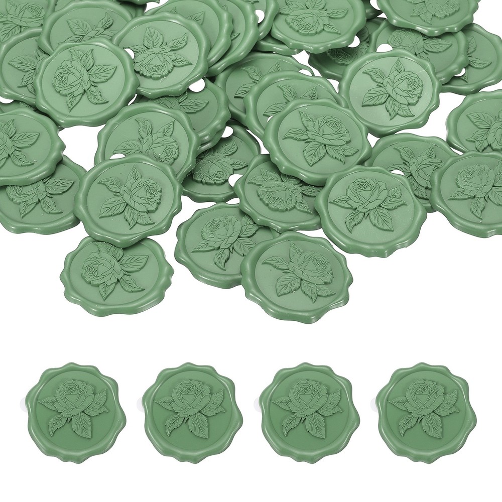 Rose Wax Seal Stickers, 50 Pack Embossed Adhesive Sticker, Olive Green