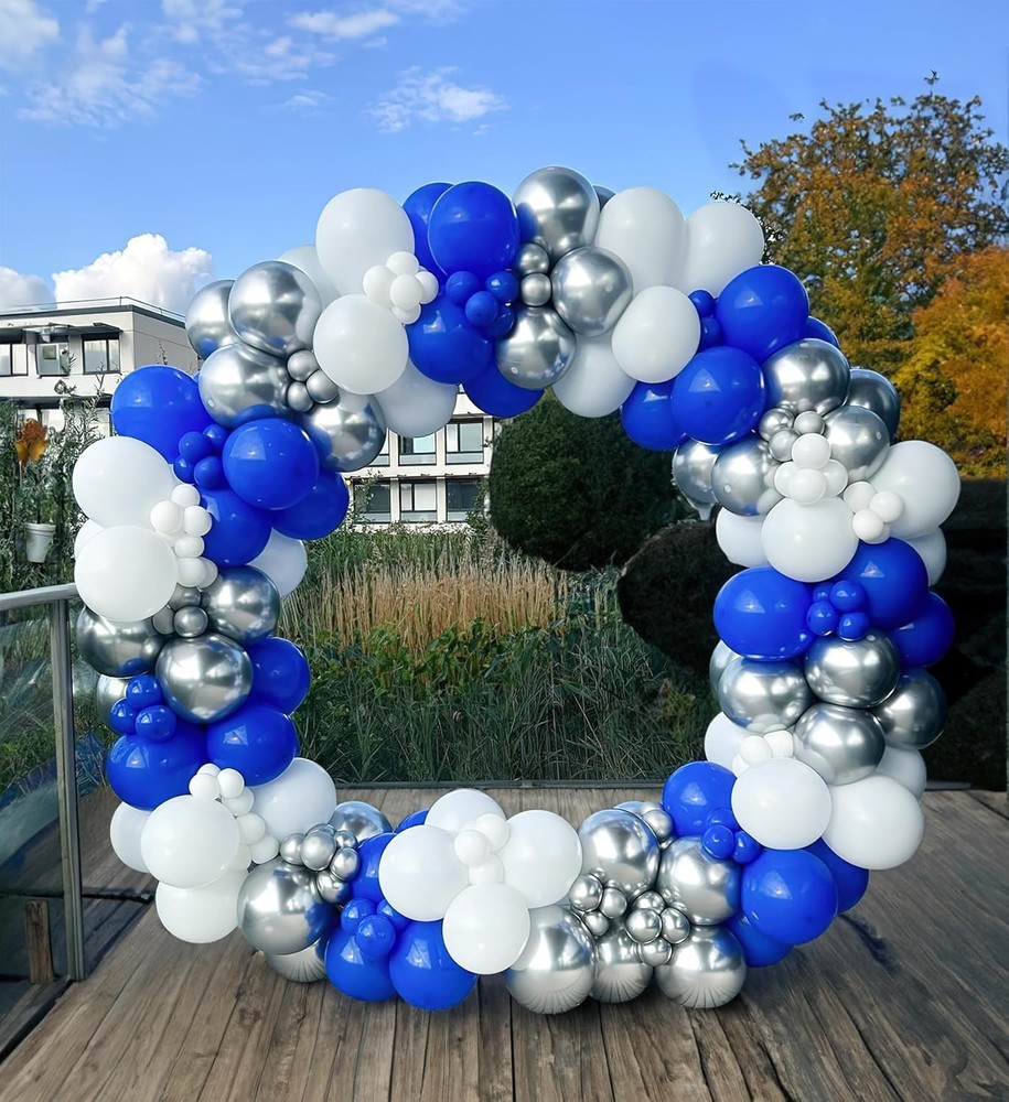 Winter silver Royal blue and white balloon Garland Arch Kit 143Pcs Blue White