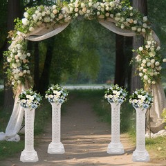 4PCS White Wedding Roman Column, Roman Columns Wedding Column Flowerpot Stand