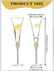 KOWLOON Mr & Mrs Crystal Wedding Toasting Flutes Rhinestones Gold Rim