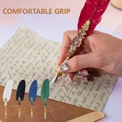 Antique Quill Dip Pen with 5 Replacement Tips for Kid Adult Art Handwritten