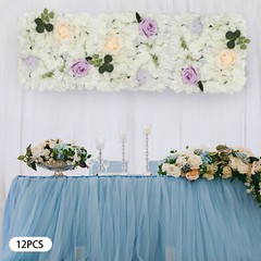 3D Flower Wall Panel-12pcs Artificial Flower Wall Background Silk Rose Wedding