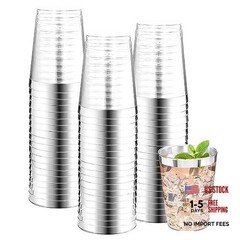 200 Pack Silver Plastic Cups 10 Oz Clear Rimmed B Silver