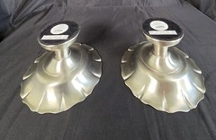 Martha Stewart Satin Pewter Pillar Candle Stands Set of 2 Fluted Pedestal Metal