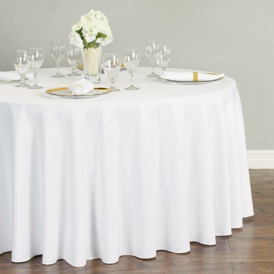 1 White Round 120″ inch Tablecloth Polyester 5′ Feet Wedding Table Cover USA