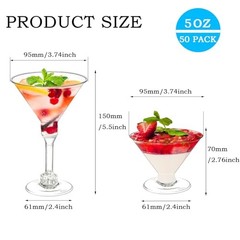 50 Pack Plastic Martini Glasses,5 oz Disposable Cocktail Glasses,Unbreakable