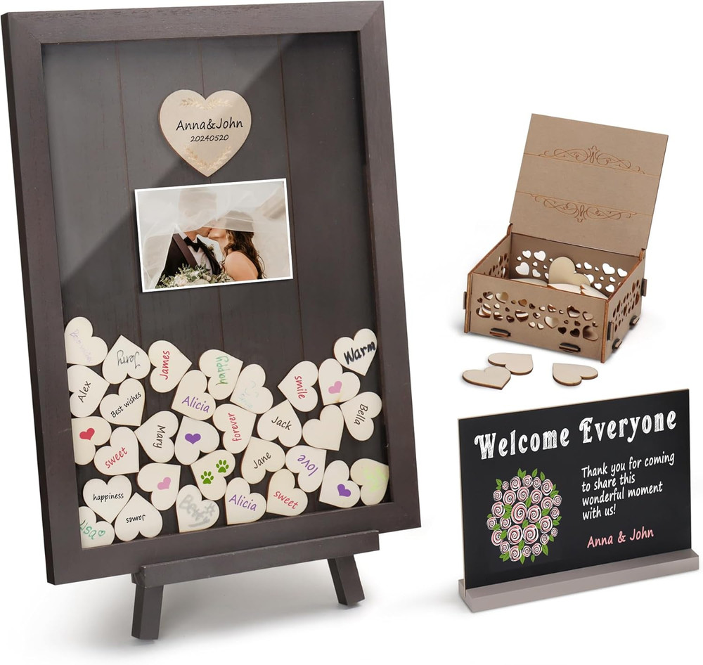 Solid Wood Wedding Guest Book Alternative – Rustic Drop Top Picture Frame Sign w