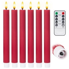 Open Box 6PK 10″ Ribbed LED Candles with Remote Timer Assorted Colors Wedding