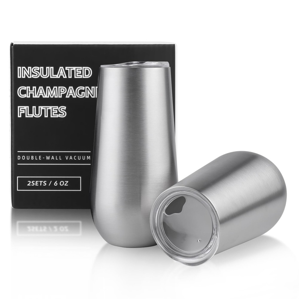 Sivaphe 2Pack Stemless Champagne Flutes Set 2 Count (Pack of 1), 2pack-Sliver