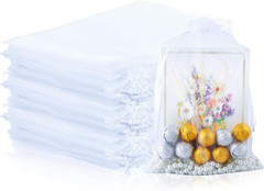 100PCS Premium Sheer Organza Bags, White Wedding Favor Bags, 6.6 x 9 inch Reusab