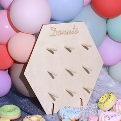13″ NATURAL Donut Wall Hexagon Wooden Board DESSERT HOLDER Party Decorations